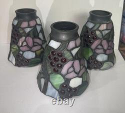 3 Vintage Stained Glass Cardinal Bird Light Fixture Pendant Lamp Shade