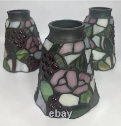 3 Vintage Stained Glass Cardinal Bird Light Fixture Pendant Lamp Shade