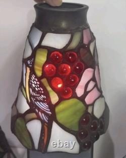 3 Vintage Stained Glass Cardinal Bird Light Fixture Pendant Lamp Shade