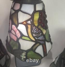 3 Vintage Stained Glass Cardinal Bird Light Fixture Pendant Lamp Shade