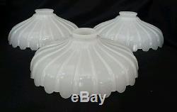 3 Vintage art deco white ribbed opaque glass pendant light lamp shade