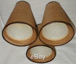 3 Vtg MCM Tension Pole Floor Lamp Light Tiki Cone OUTER SHADES w INNER DIFFUSERS