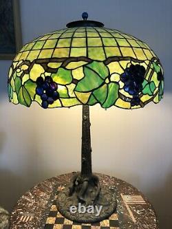 30 Antique Unique Tree Trunk Lamp Base + Grape Leaded Shade -possible shipping