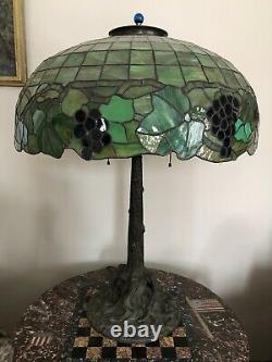30 Antique Unique Tree Trunk Lamp Base + Grape Leaded Shade -possible shipping
