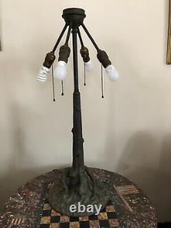 30 Antique Unique Tree Trunk Lamp Base + Grape Leaded Shade -possible shipping