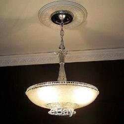 335 Vintage Antique 40's Ceiling Lamp Fixture Glass Shade Chandelier 3 Lights