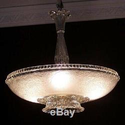 335 Vintage Antique 40's Ceiling Lamp Fixture Glass Shade Chandelier 3 Lights