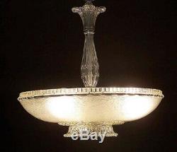 335 Vintage Antique 40's Ceiling Lamp Fixture Glass Shade Chandelier 3 Lights