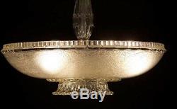 335 Vintage Antique 40's Ceiling Lamp Fixture Glass Shade Chandelier 3 Lights