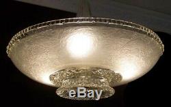 335 Vintage Antique 40's Ceiling Lamp Fixture Glass Shade Chandelier 3 Lights