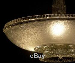 335 Vintage Antique 40's Ceiling Lamp Fixture Glass Shade Chandelier 3 Lights