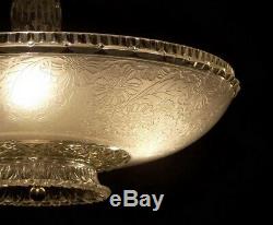 335 Vintage Antique 40's Ceiling Lamp Fixture Glass Shade Chandelier 3 Lights