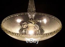 335 Vintage Antique 40's Ceiling Lamp Fixture Glass Shade Chandelier 3 Lights