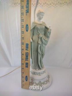 34Tall Porcelain Vintage Art Deco Lady Lamp With Beaded Flower Shade