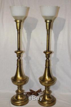 35 Pair Vintage Hollywood Regency Brass Rembrandt Torchiere Lamps Frosty Shades