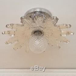 367z Vintage antique arT DEco STarburst CEILING LIGHT lamp fixture glass shade