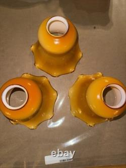 3vtg Art Deco Cased Butterscotch Hand Made Blown Glass Lamp/light Shades