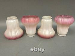 4 Antique Frosted Ribbed Lamp Shades 2-2 1/4 fitter with Cranberry Highlights