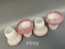 4 Antique Frosted Ribbed Lamp Shades 2-2 1/4 fitter with Cranberry Highlights