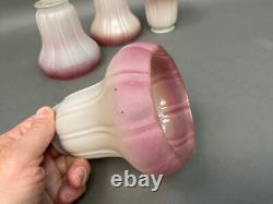4 Antique Frosted Ribbed Lamp Shades 2-2 1/4 fitter with Cranberry Highlights