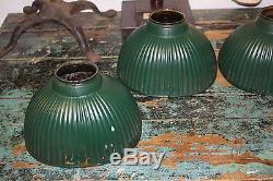 4 Antique VTG 1920s Industrial Green Mercury Glass Holophane Light Lamp Shade