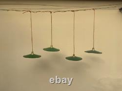 4 French Antique Green White Enamel Light Lamp Shade Farmhouse shade industrial