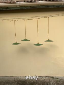 4 French Antique Green White Enamel Light Lamp Shade Farmhouse shade industrial