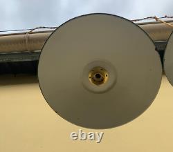 4 French Antique Green White Enamel Light Lamp Shade Farmhouse shade industrial