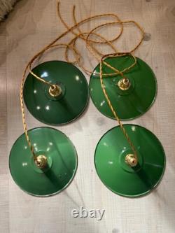 4 French Antique Green White Enamel Light Lamp Shade Farmhouse shade industrial
