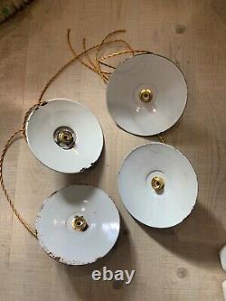 4 French Antique Green White Enamel Light Lamp Shade Farmhouse shade industrial