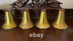 4 Large Gold Iridescent Art Glass Trumpet Shades