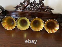 4 Large Gold Iridescent Art Glass Trumpet Shades