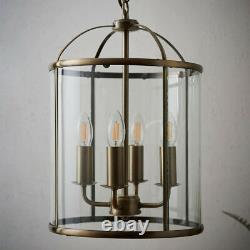 4 Light Hanging Ceiling Pendant Brass & Glass Lantern Shade Lamp Bulb Holder