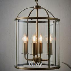 4 Light Hanging Ceiling Pendant Brass & Glass Lantern Shade Lamp Bulb Holder