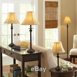4 PIECE LAMP SET Light Floor Table Accent Lamps Vintage Shade Bronze Finish NEW