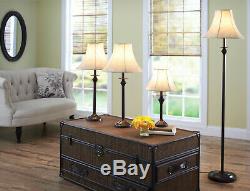 4 PIECE LAMP SET Light Floor Table Accent Lamps Vintage Shade Bronze Finish NEW