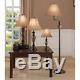 4-Piece Aged Bronze Lamp Set with Fabric Shades Table Desk Floor Accent Vintage