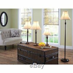 4 Piece Lamp Set Light Floor Table Accent Lamps Vintage Shade Bronze Finish NEW