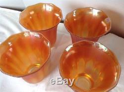 4 Signed Vintage Nuart Satin Marigold Carnival Glass Lamp Shades