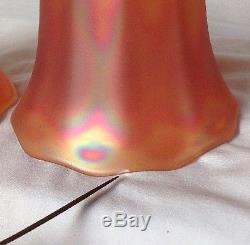 4 Signed Vintage Nuart Satin Marigold Carnival Glass Lamp Shades