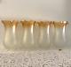 4 Vintage French Vianne Etched Amber To Clear Glass Shades 1 3/4 Fitter