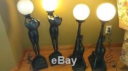 (4) Vintage Style Art Deco Nude Figural Lady Table Lamps With Glass Globe Shade