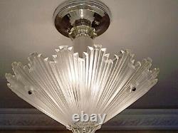 409b Vintage arT Deco Ceiling Light Lamp Fixture Glass Shade chandelier ReWired