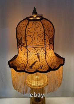 $435 Custom Vtg Victorian Art Deco Style Lamp Shade Fringe Embroidered Flowers