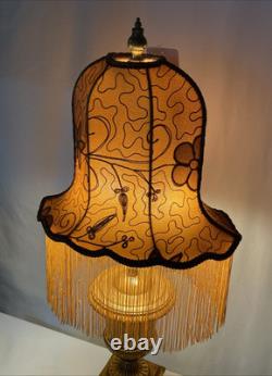 $435 Custom Vtg Victorian Art Deco Style Lamp Shade Fringe Embroidered Flowers