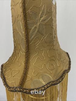 $435 Custom Vtg Victorian Art Deco Style Lamp Shade Fringe Embroidered Flowers