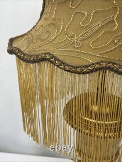 $435 Custom Vtg Victorian Art Deco Style Lamp Shade Fringe Embroidered Flowers