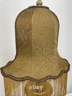 $435 Custom Vtg Victorian Art Deco Style Lamp Shade Fringe Embroidered Flowers