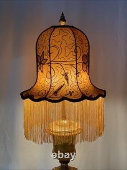 $435 Custom Vtg Victorian Art Deco Style Lamp Shade Fringe Embroidered Flowers