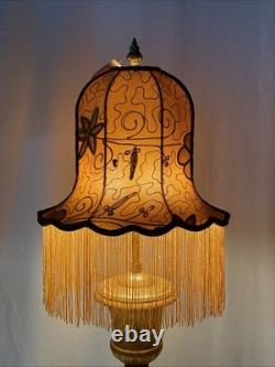 $435 Custom Vtg Victorian Art Deco Style Lamp Shade Fringe Embroidered Flowers